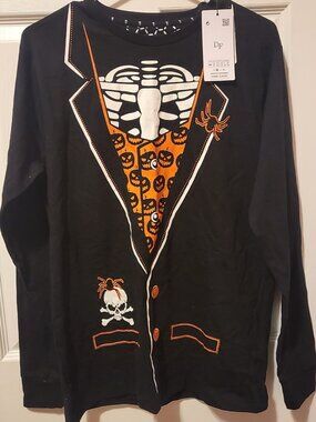 Denim & Flower Long Sleeve Size M Halloween Black Skeleton Long Sleeve Shirt NWT